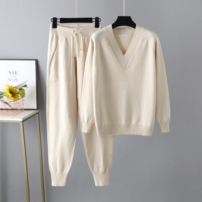 Ribbed Cuff and Hem Sweater and Pants Set