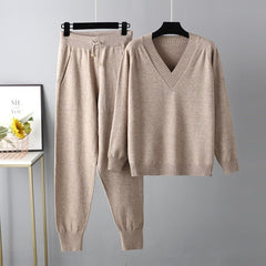 Ribbed Cuff and Hem Sweater and Pants Set