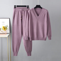 Ribbed Cuff and Hem Sweater and Pants Set