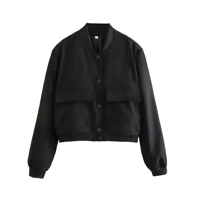 Ribbed Cuffs Stand Collar Jackets