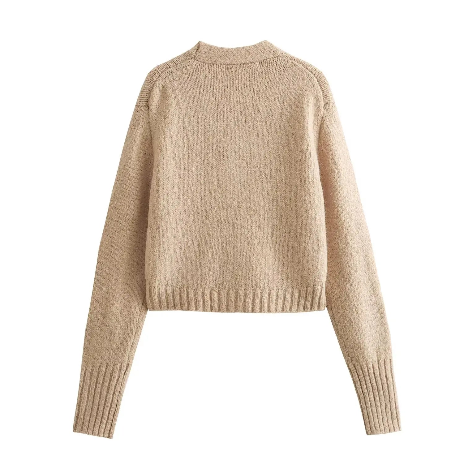 Ribbed Pockets Knitted Short Cardigan