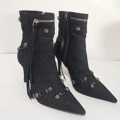 Rivets and Buckles Denim Boots