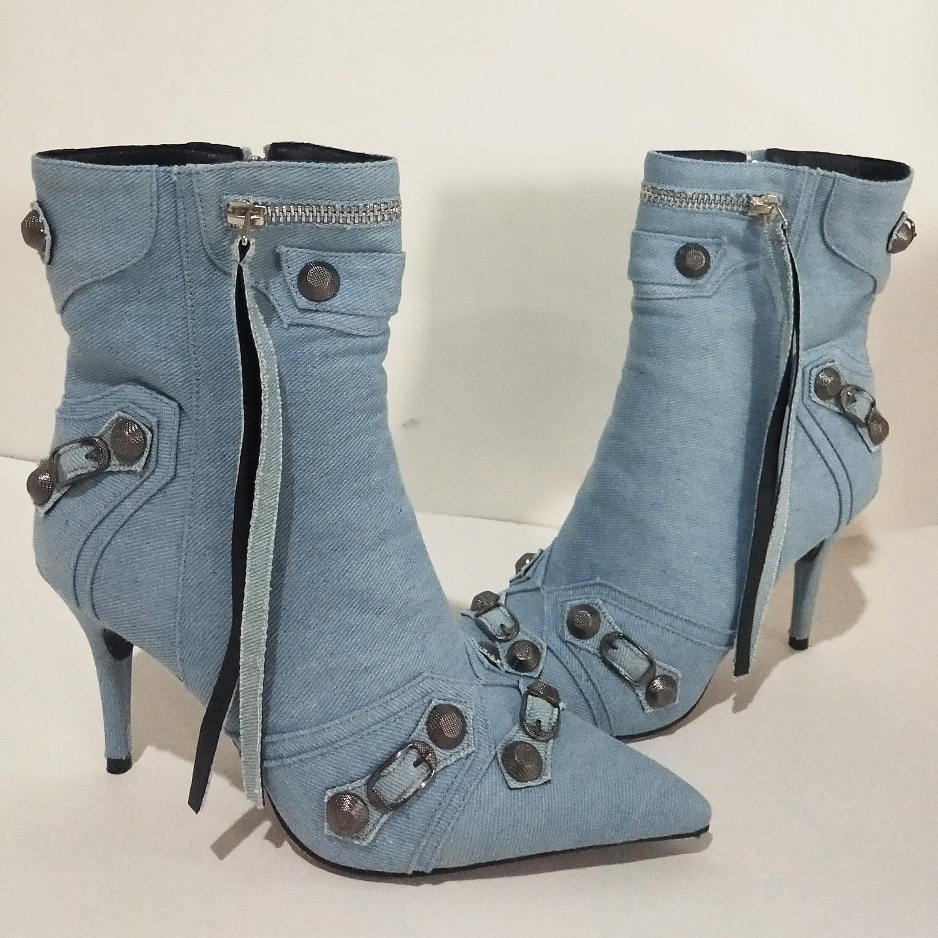 Rivets and Buckles Denim Boots