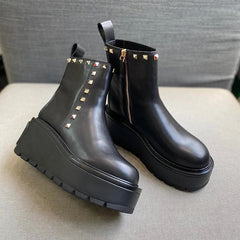 Rivets Chunky Heels Ankle Boots