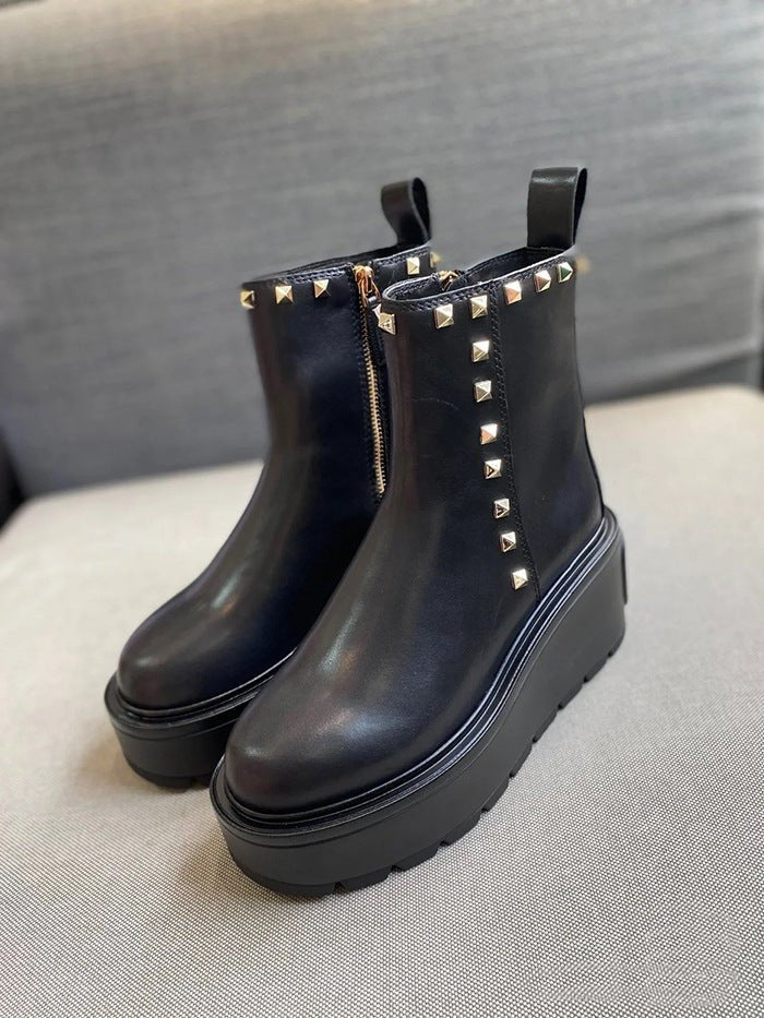 Rivets Chunky Heels Ankle Boots