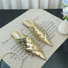 Rivets Dotted Slip-On Mules
