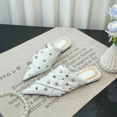 Rivets Dotted Slip-On Mules