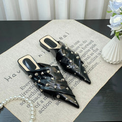 Rivets Dotted Slip-On Mules