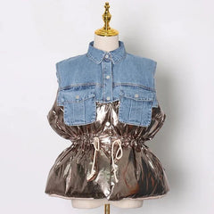 Ruched Loose Fit Sleeveless Jacket