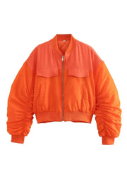 Ruched Sleeves Zip-Up Cropped Jacket