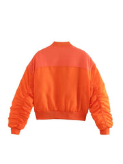 Ruched Sleeves Zip-Up Cropped Jacket