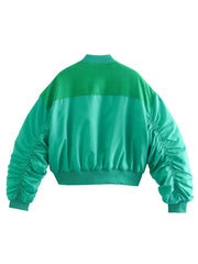 Ruched Sleeves Zip-Up Cropped Jacket