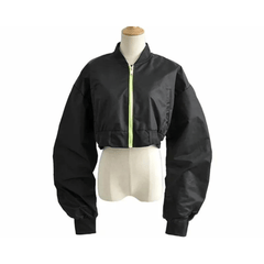 Ruched Sleeves Zip-Up Cropped Jacket