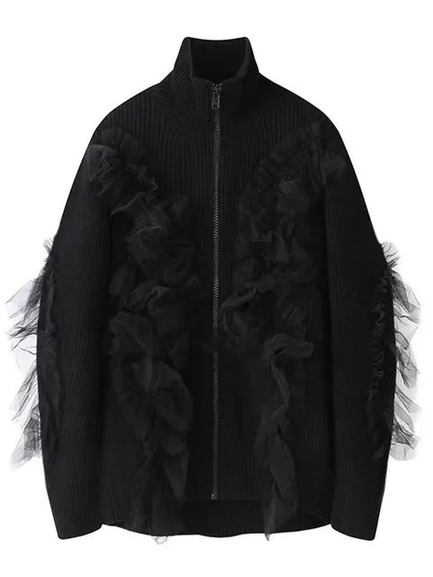 Ruffle Mesh Knit Cardigan