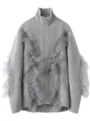 Ruffle Mesh Knit Cardigan