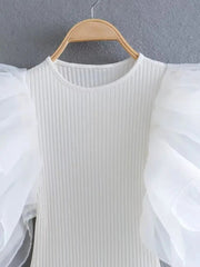 Ruffle Sleeves Skinny Knitted Bodysuit