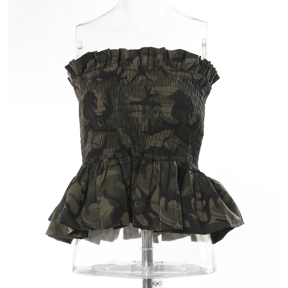 Ruffled Camouflage Sleeveless Cropped Top