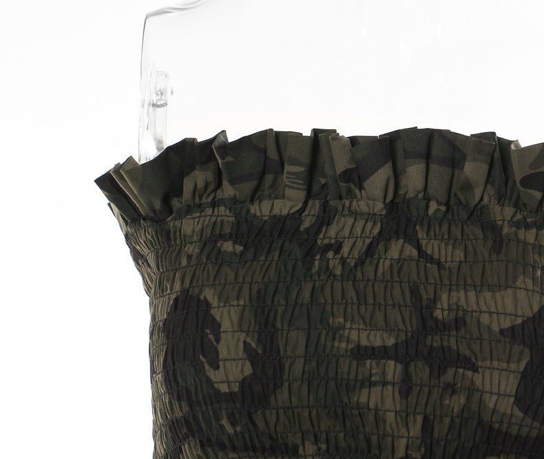 Ruffled Camouflage Sleeveless Cropped Top