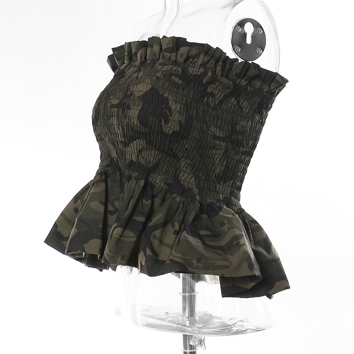 Ruffled Camouflage Sleeveless Cropped Top