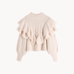 Ruffled Knitted Cropped Pullover Sweater