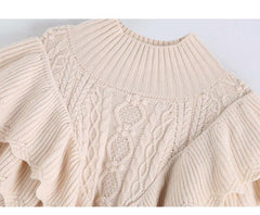 Ruffled Knitted Cropped Pullover Sweater
