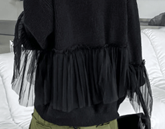 Ruffled Mesh Patchwork Knit Top