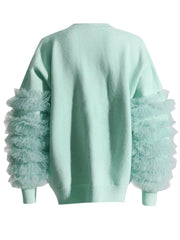 Ruffled Mesh Sleeves Knit Sweater