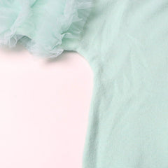 Ruffled Mesh Sleeves Knit Sweater