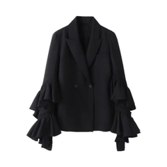 Ruffled Sleeves Double Breasted Blazer