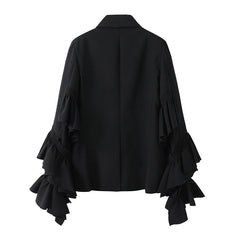 Ruffled Sleeves Double Breasted Blazer
