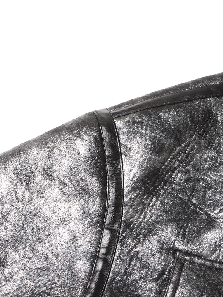 Saddle Pockets Faux Leather Short Coat