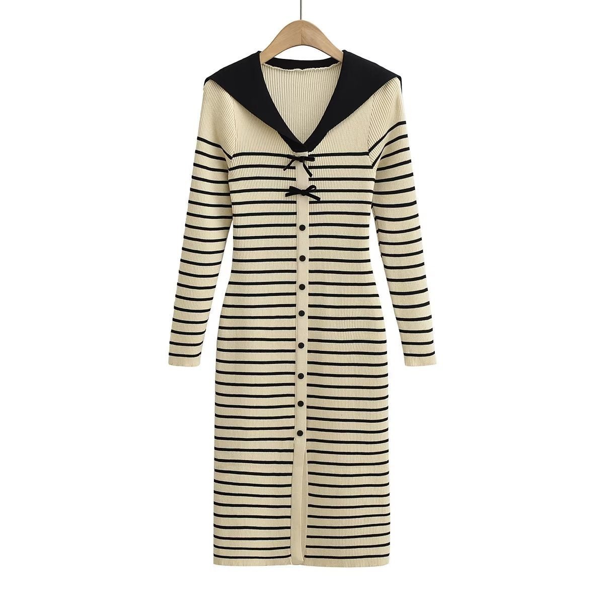 Sailor Collar Striped Bodycon Dress