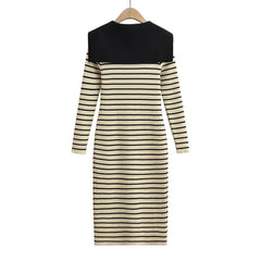 Sailor Collar Striped Bodycon Dress
