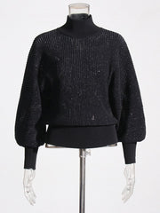 Semi-sheer Turtleneck Knit Sweater