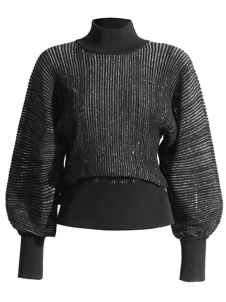 Semi-sheer Turtleneck Knit Sweater