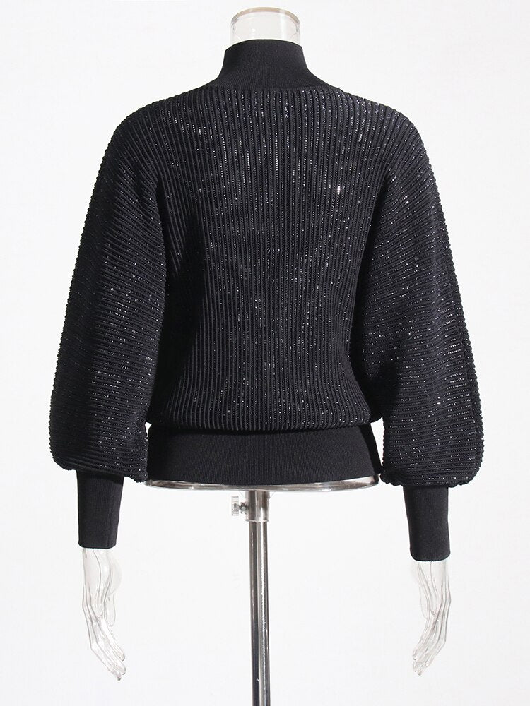 Semi-sheer Turtleneck Knit Sweater