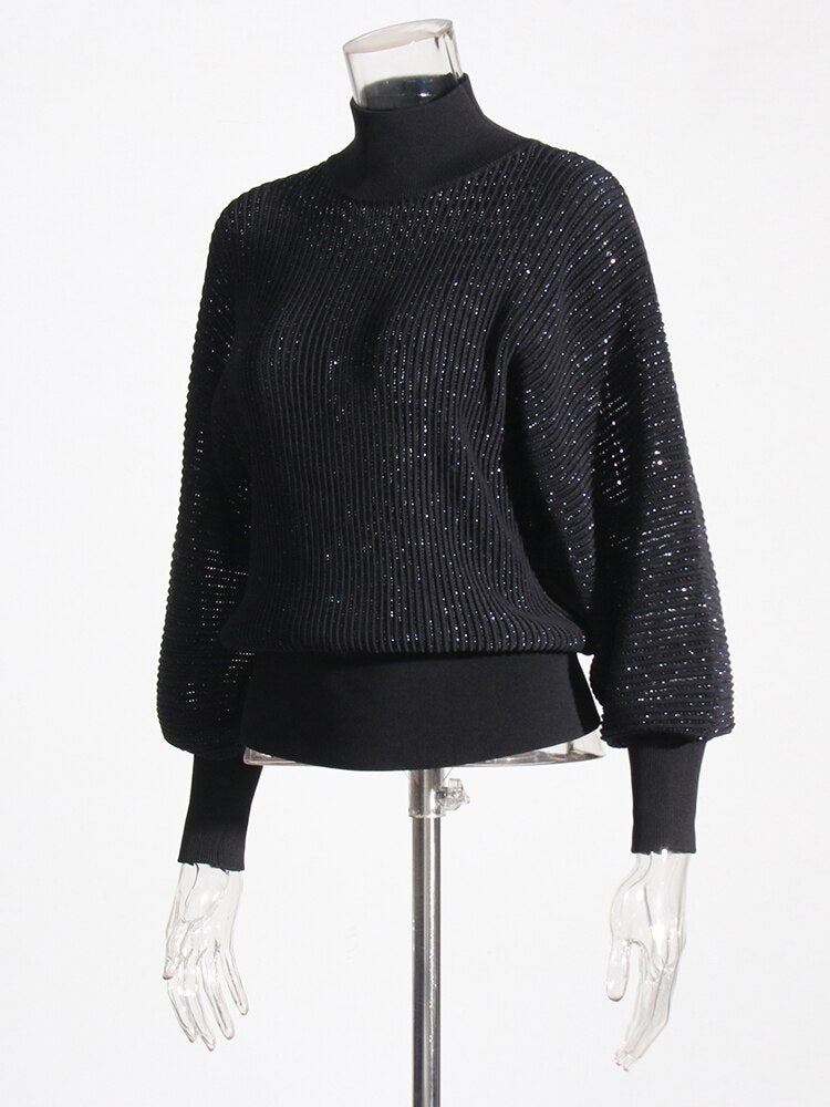 Semi-sheer Turtleneck Knit Sweater