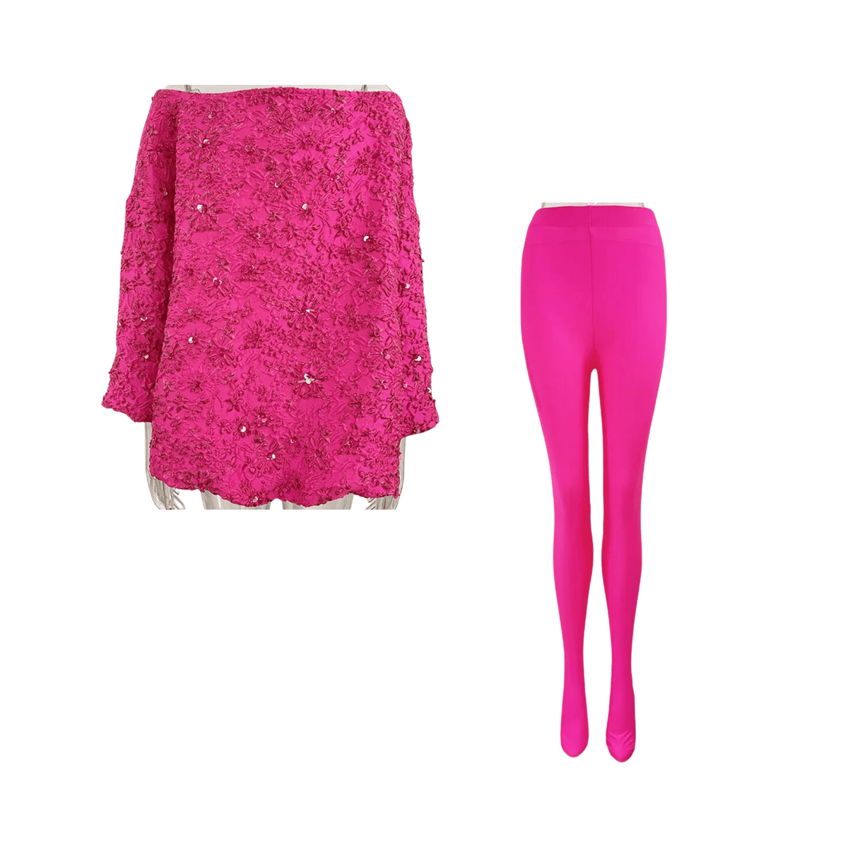 Sequined Floral Embroidered Dress+Stockings Set