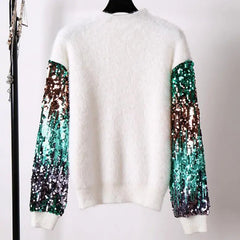 Sequined Sleeves Knit Sweater