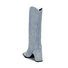 Shaped Heel Mid-Calf Cowboy Boots