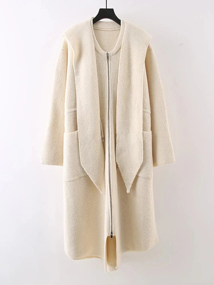 Shawl Collar Hooded Knitted Coat
