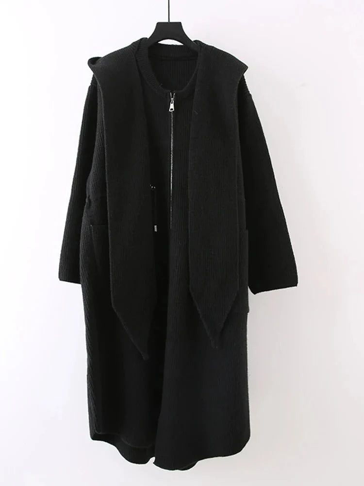 Shawl Collar Hooded Knitted Coat