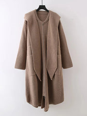 Shawl Collar Hooded Knitted Coat