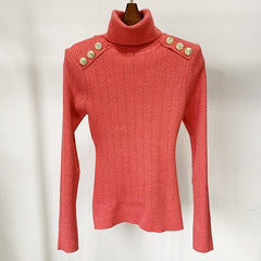 Shoulder Buttons Turtleneck Knit Sweater