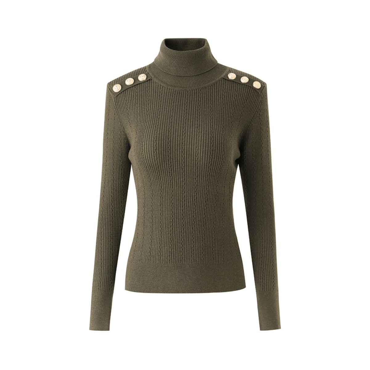 Shoulder Buttons Turtleneck Knit Sweater