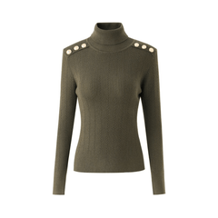 Shoulder Buttons Turtleneck Knit Sweater