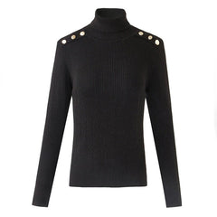 Shoulder Buttons Turtleneck Knit Sweater