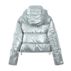 Silver Hooded Padded Cropped Jacket