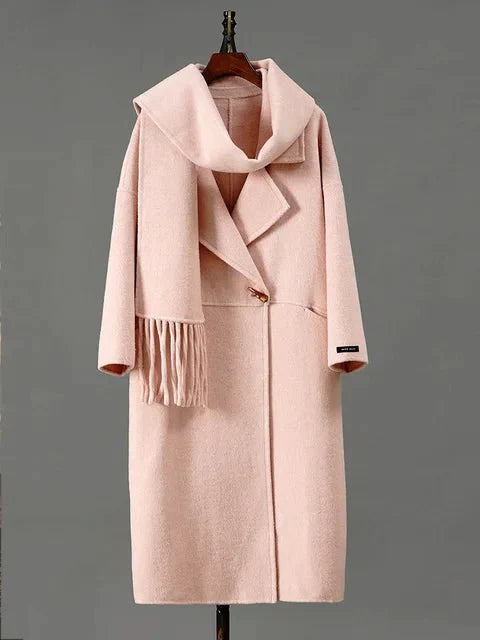 Single Button Scarf Collar Wool Coat