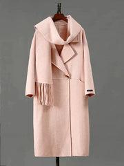 Single Button Scarf Collar Wool Coat